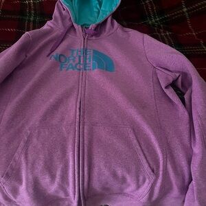 The North Face Lavender Full-Zip Hoodie with Teal Logo